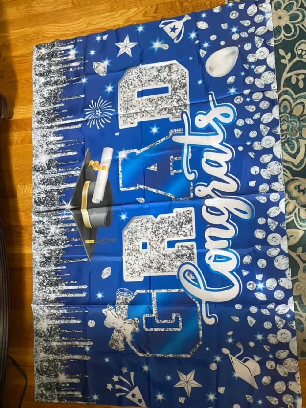 Blue 'Grad Congrats' Graduation Party Backdrop - Celebration Design